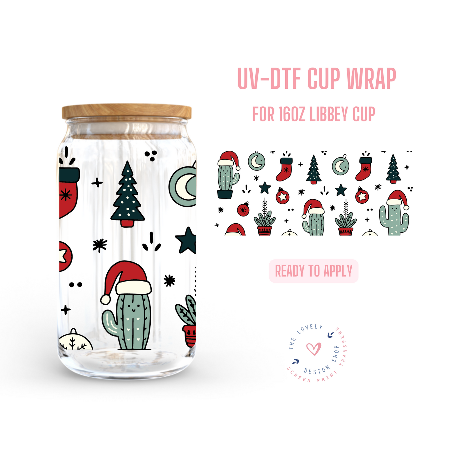 Christmas Cacti - UV DTF 16 oz Libbey Cup Wrap - Oct 28