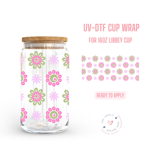 Cutie Flowers - UV DTF 16 oz Libbey Cup Wrap (Ready to Ship) Apr 29