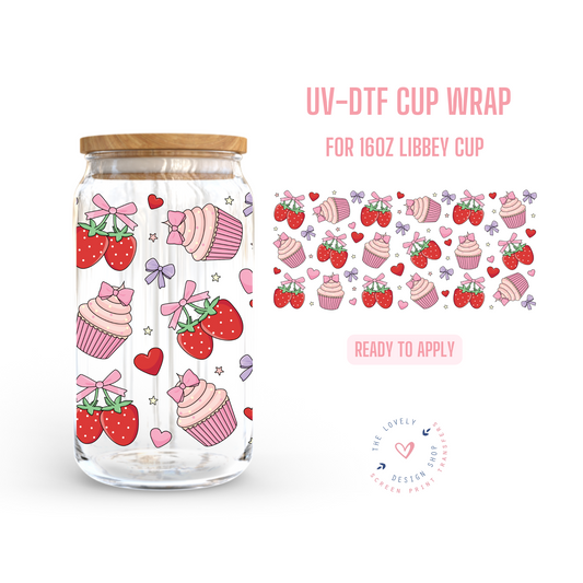 Strawberries and Cupcakes - UV DTF 16 oz Libbey Cup Wrap - Dec 9