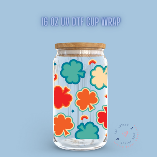 Colorful Clovers - UV DTF 16 oz Libbey Cup Wrap (PRE-ORDER SHIPS 10TH - 17TH) Jan 2