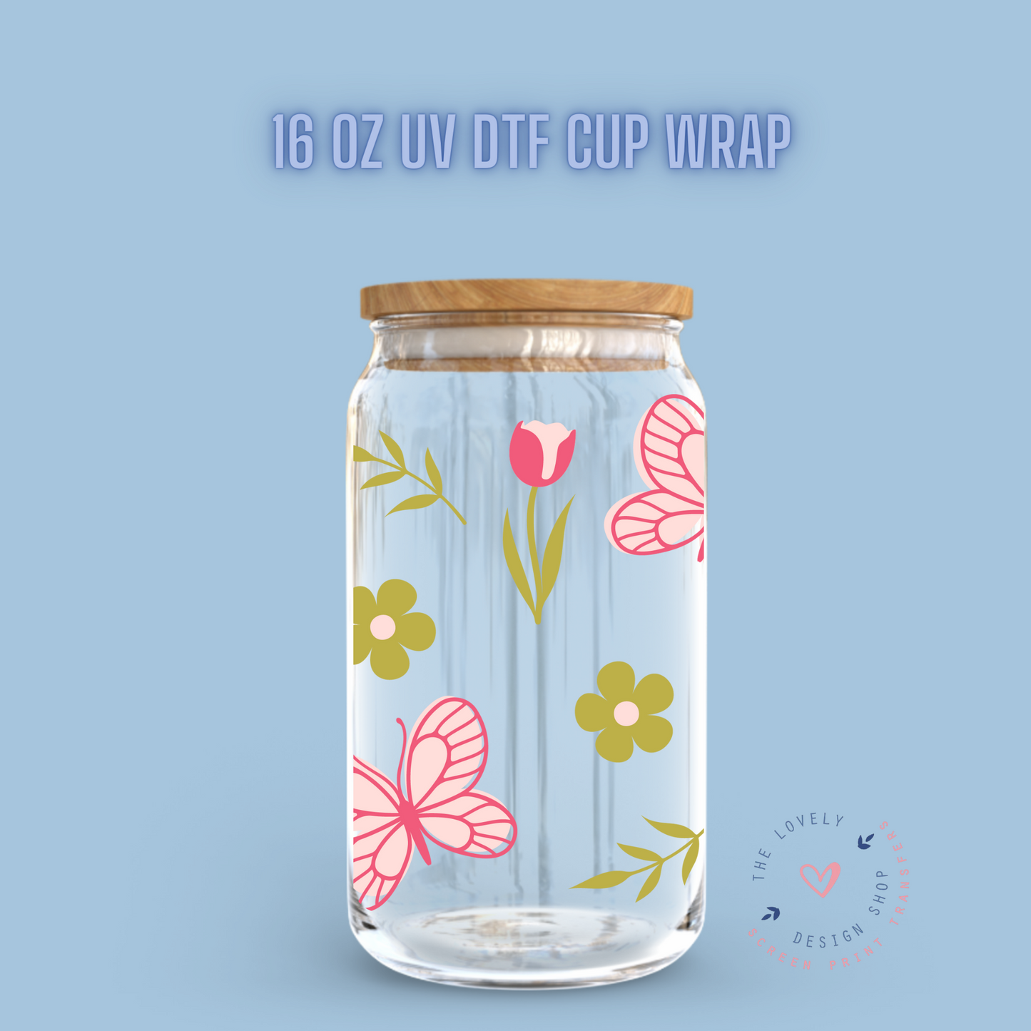 Spring Garden Butterflies - UV DTF 16 oz Libbey Cup Wrap (Ready to Ship) Feb 5