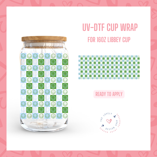 Checkered Smiles - UV DTF 16 oz Libbey Cup Wrap (Ready to Ship) Jul 1