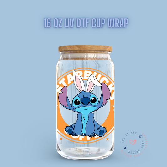 Blue Alien Easter Coffee Label - UV DTF 16 oz Libbey Cup Wrap (Ready to Ship) Jan 15