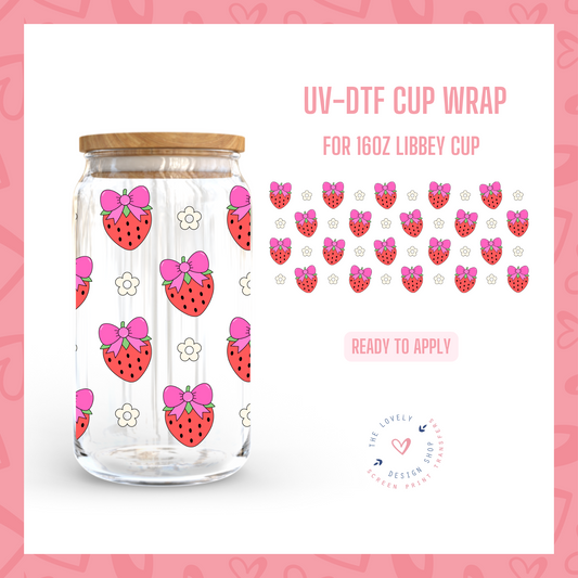 Strawberry Bows - UV DTF 16 oz Libbey Cup Wrap - Jan 6