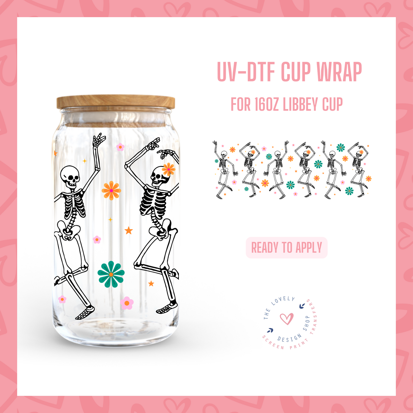 Dancing Skeletons - UV DTF 16 oz Libbey Cup Wrap - Oct 8