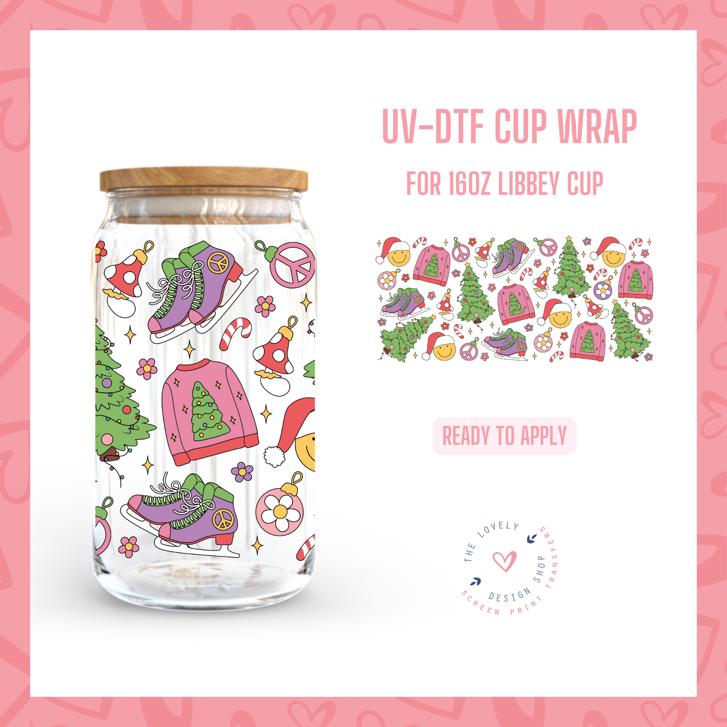 Groovy Girly Christmas - UV DTF 16 oz Libbey Cup Wrap - Oct 15