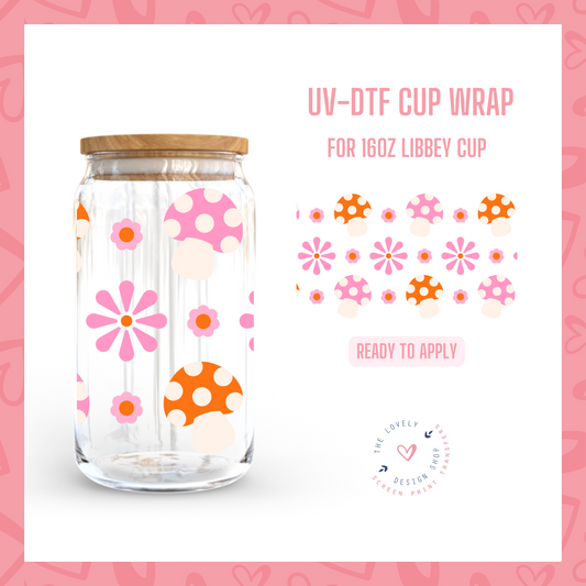 Flower Mushies - UV DTF 16 oz Libbey Cup Wrap (Ready to Ship) Feb 27