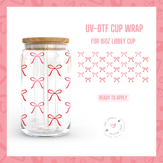 Delicate Pink & Red Bows - UV DTF 16 oz Libbey Cup Wrap - Dec 16