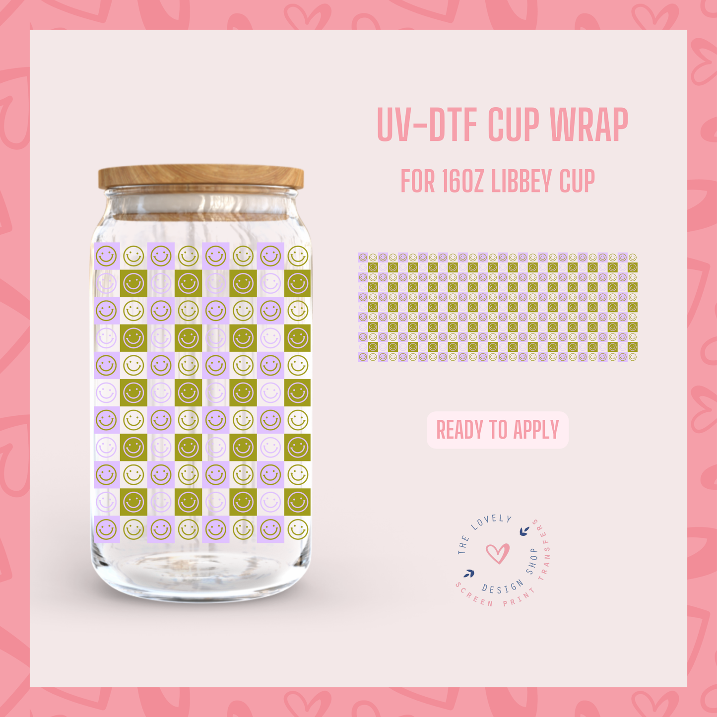 Checkered Smiles - UV DTF 16 oz Libbey Cup Wrap (Ready to Ship) Jul 1