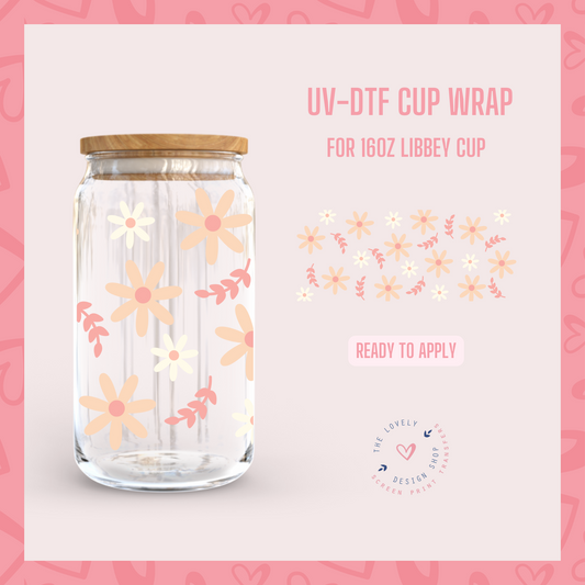 Pink Floral - UV DTF 16 oz Libbey Cup Wrap (Ready to Ship)