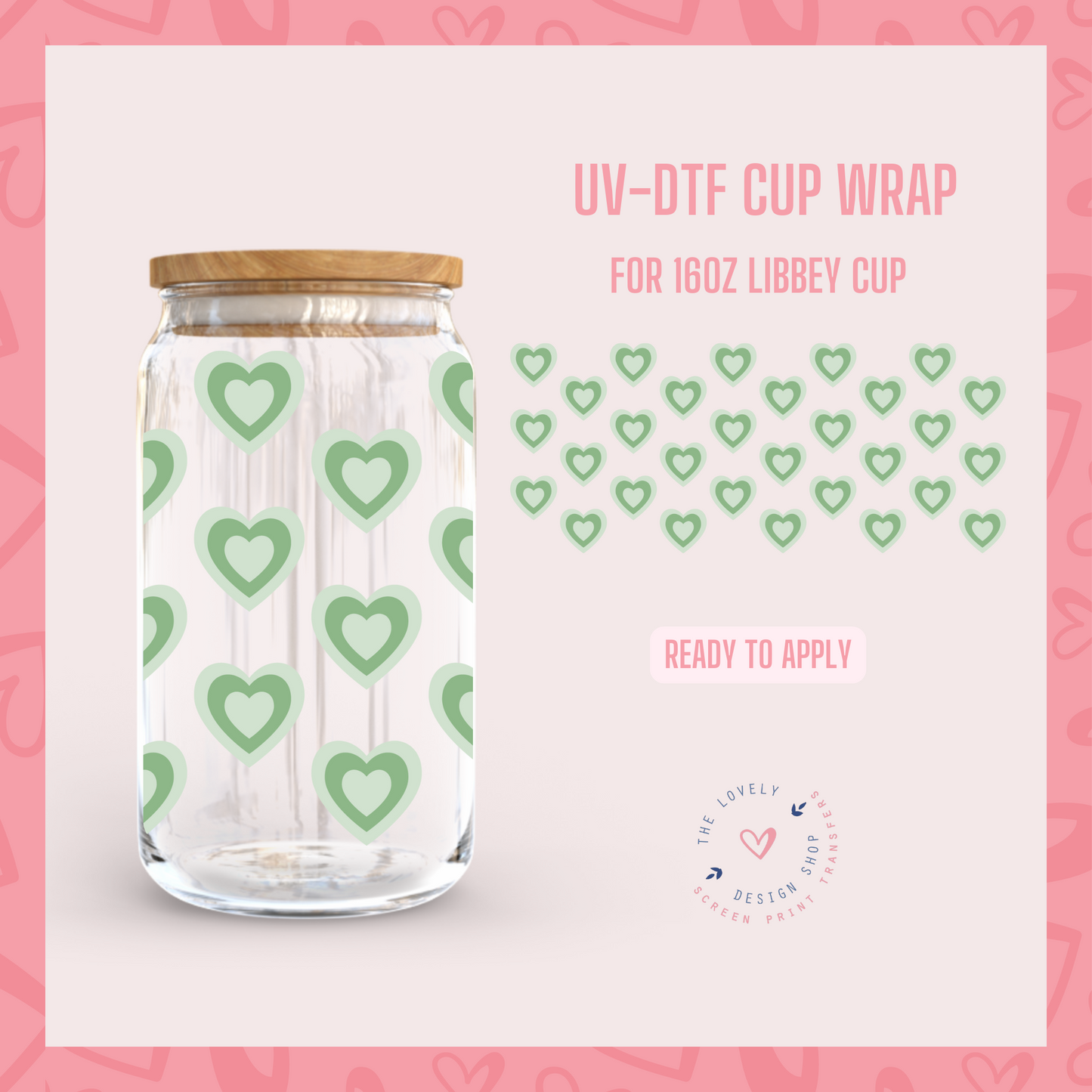 New Retro Hearts - UV DTF 16 oz Libbey Cup Wrap - Jan 6