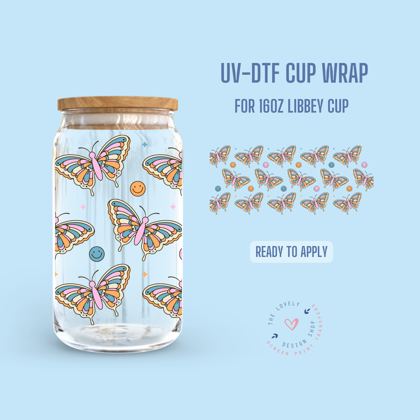 Retro Moths - UV DTF 16 oz Libbey Cup Wrap (Ready to Ship) Jul 1