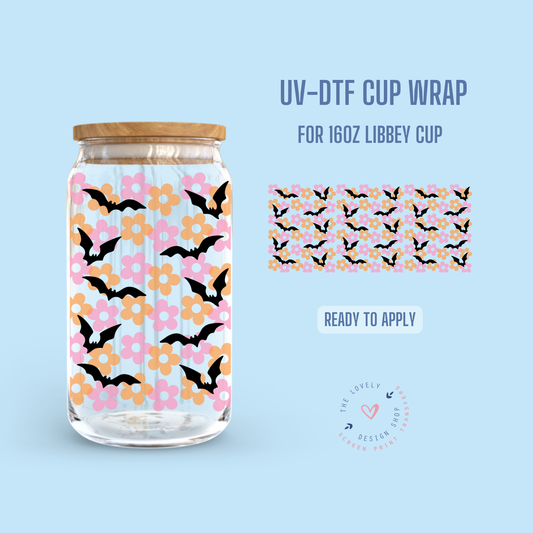 Flowers N Bats - UV DTF 16 oz Libbey Cup Wrap - Jul 15