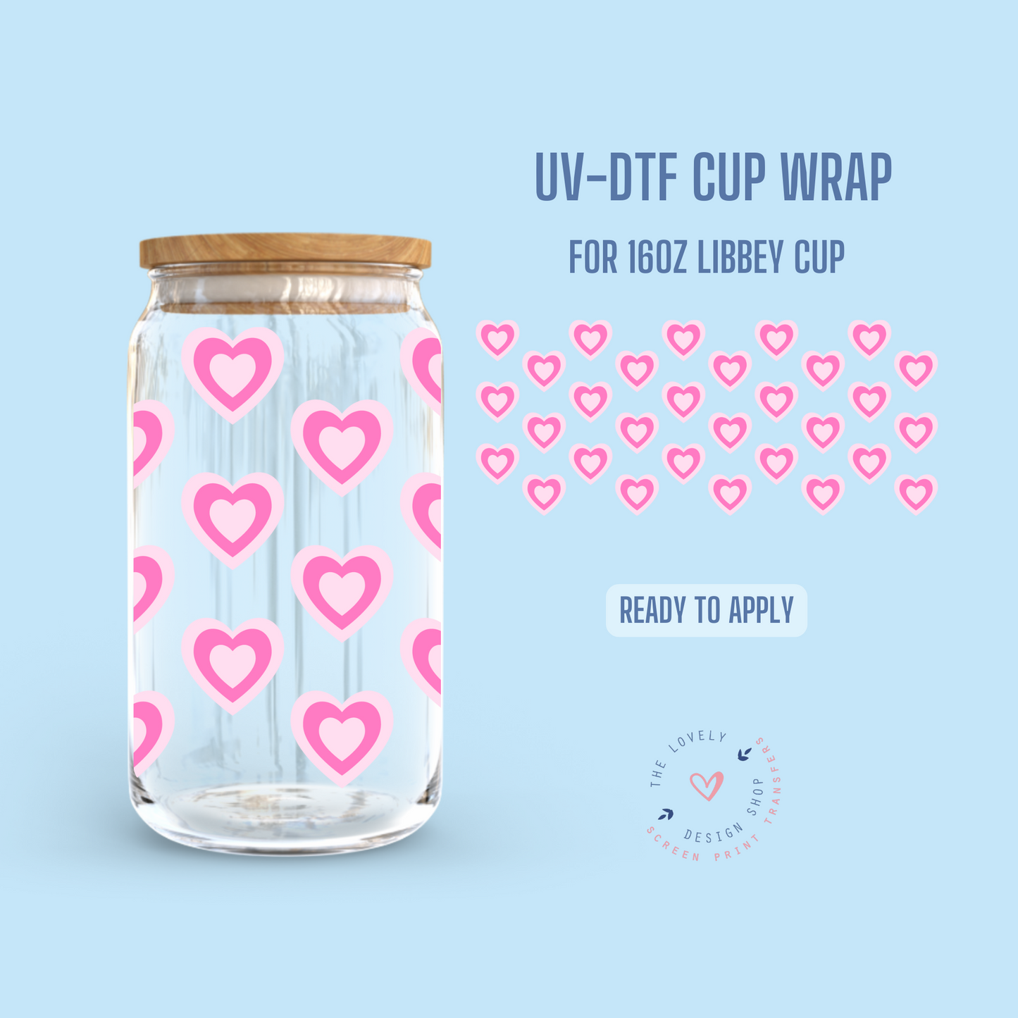 New Retro Hearts - UV DTF 16 oz Libbey Cup Wrap - Jan 6