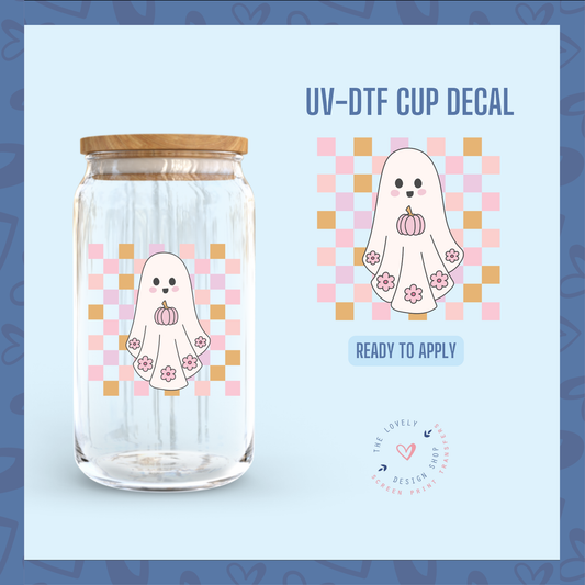 Checkered Pastel Ghost - UV DTF Cup Decal (Ready to Ship) Jun 3