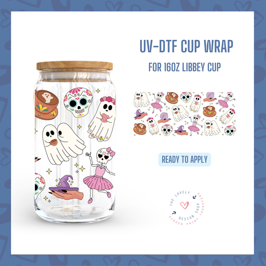 Cute Skellies and Ghosts - UV DTF 16 oz Libbey Cup Wrap - Jul 22
