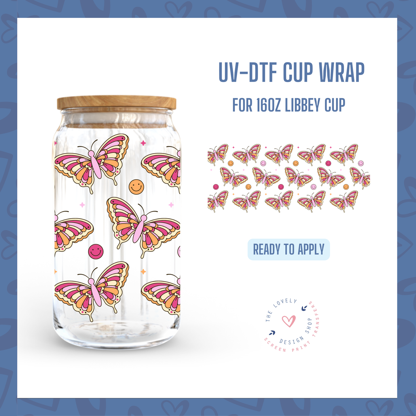 Retro Moths - UV DTF 16 oz Libbey Cup Wrap (Ready to Ship) Jul 1