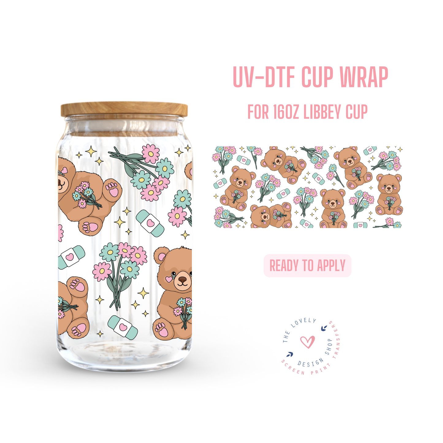 Crying Bear - UV DTF 16 oz Libbey Cup Wrap - Nov 12