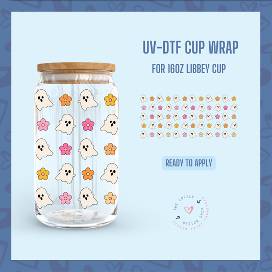 Tiny Ghosts And Flowers - UV DTF 16 oz Libbey Cup Wrap - Jul 22