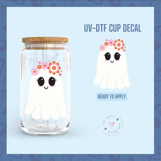 Flower Ghostie - UV DTF Cup Decal (Ready to Ship) Jun 17