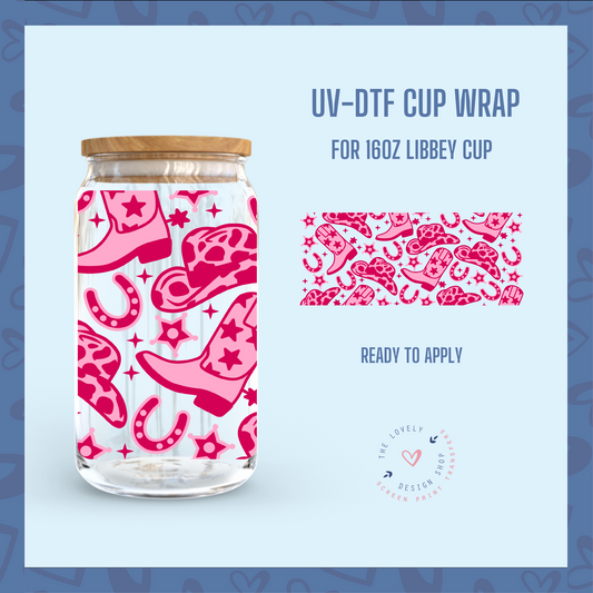 Cowgirl Hats & Boots - UV DTF 16 oz Libbey Cup Wrap (Ready to Ship)