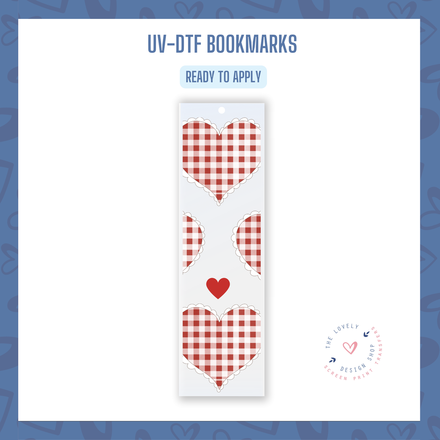 White & Red Checkered Hearts - UV DTF Bookmark Decal - Dec 16