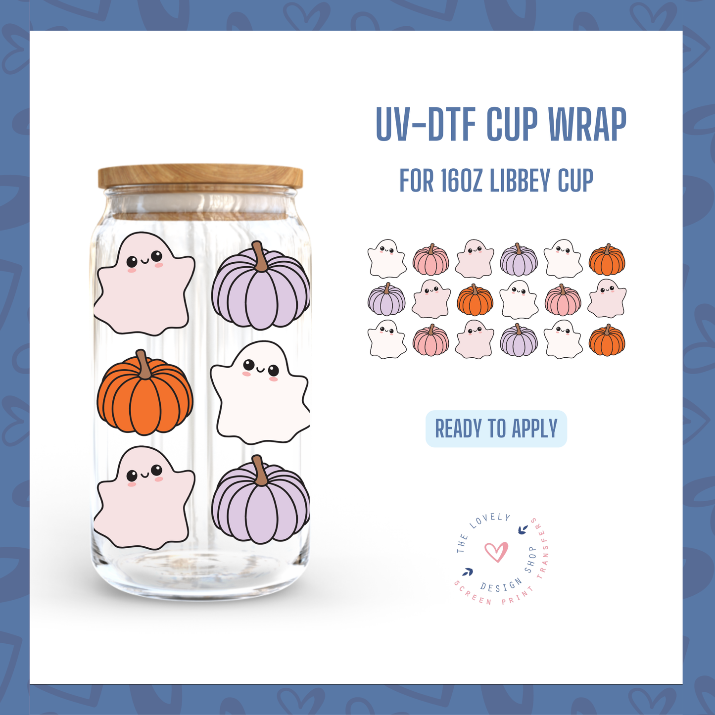 Cutie Ghosts & Pumpkins - UV DTF 16 oz Libbey Cup Wrap (Ready to Ship) Jun 24