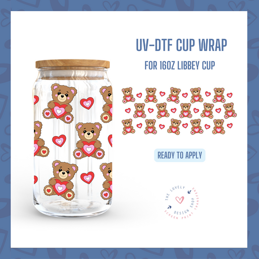 Beary Hearts - UV DTF 16 oz Libbey Cup Wrap - Dec 16