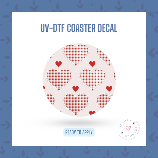 White & Red Checkered Hearts - UV DTF Coaster Decal - Dec 16