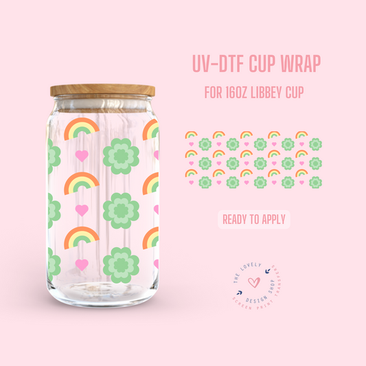 Retro Lucky Rainbow - UV DTF 16 oz Libbey Cup Wrap (Ready to Ship) Feb 27