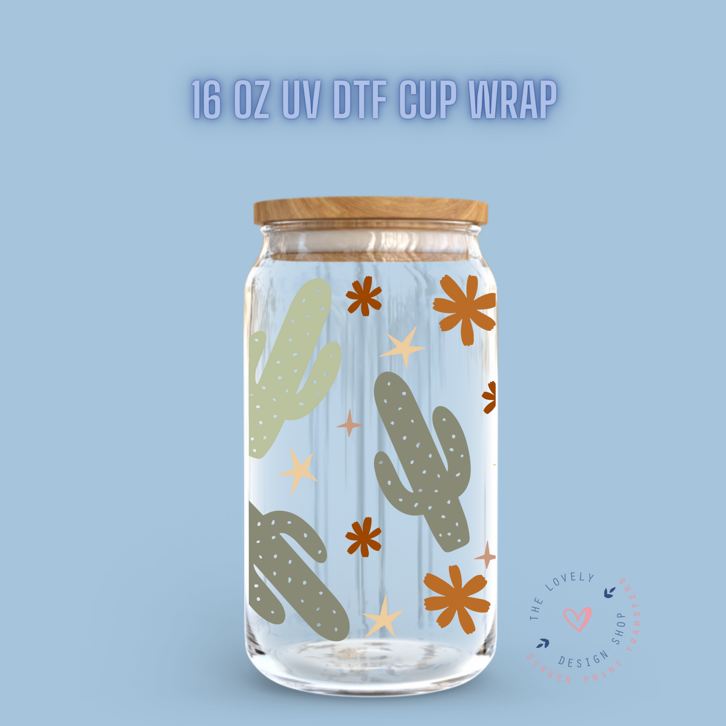 Boho Cactus - UV DTF 16 oz Libbey Cup Wrap (Ready to Ship) Jan 29