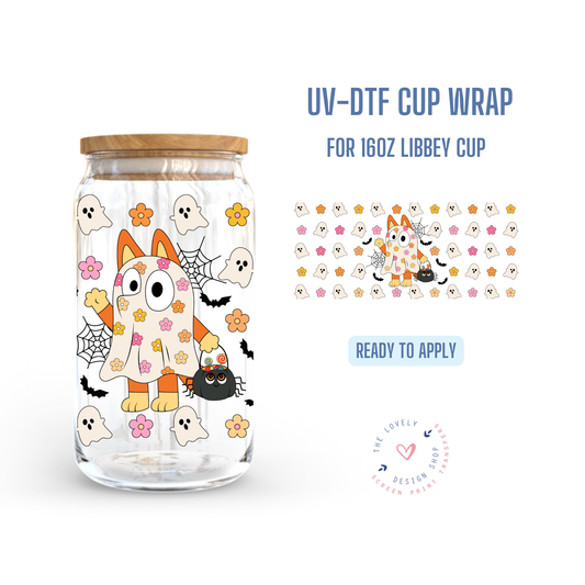 Orange Doggie Ghost - UV DTF 16 oz Libbey Cup Wrap - Jul 22