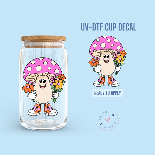 Mushie With Flowers Retro - UV DTF Cup Decal (Ready to Ship) Apr 17