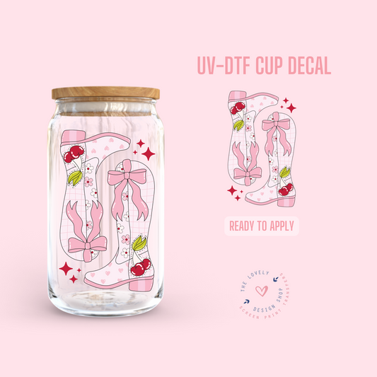 Cherry Bows Cowgirl Boots - UV DTF Cup Decal (Ready to Ship) Mar 4