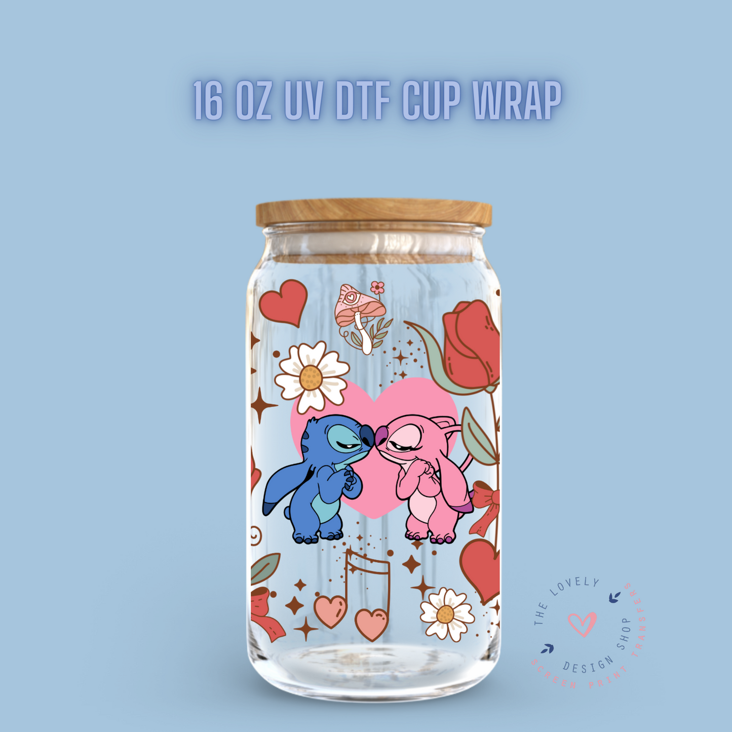 Little Aliens In Love - UV DTF 16 oz Libbey Cup Wrap (Ready to Ship)