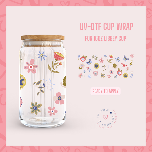 Spring Vibes - UV DTF 16 oz Libbey Cup Wrap (Ready to Ship)