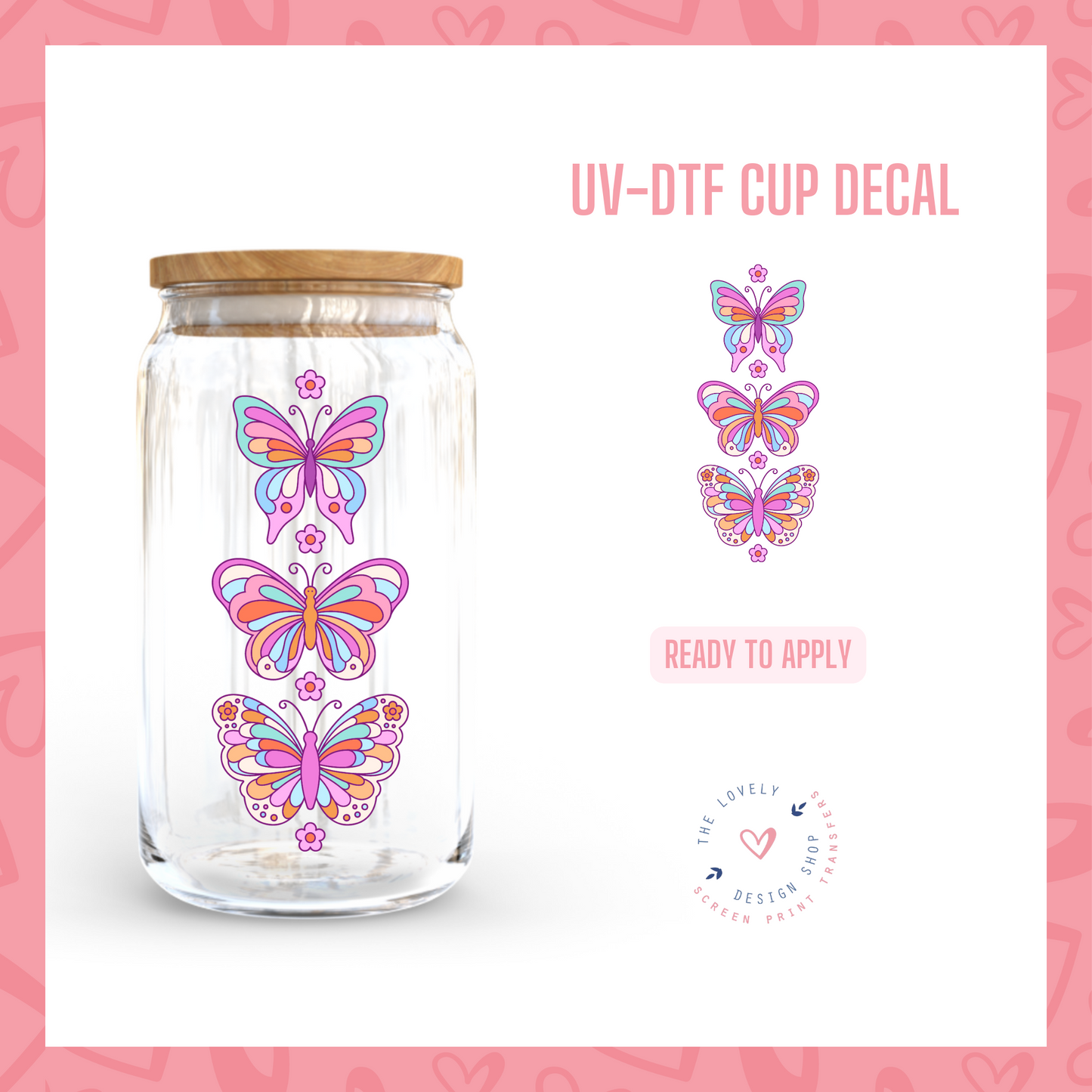 Retro Butterflies - UV DTF Cup Decal (Ready to Ship) Mar 4