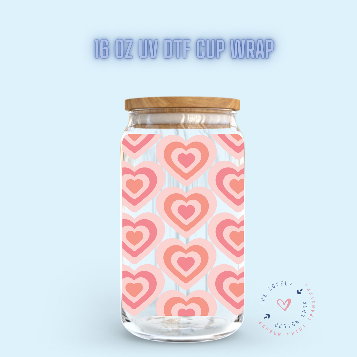 Valentines Retro Hearts - UV DTF 16 oz Libbey Cup Wrap (Ready to Ship)
