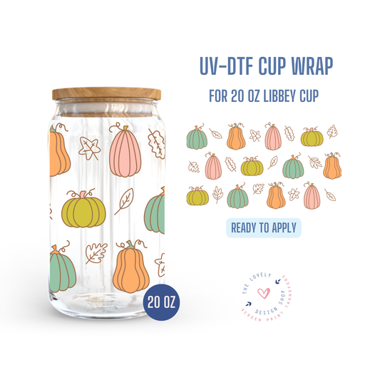 Multicolor Pumpkins - UV DTF 20 oz Libbey Cup Wrap (Ready to Ship) Jun 10