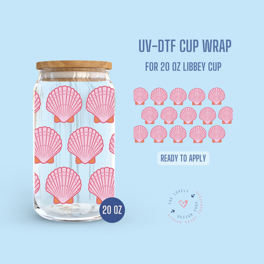 Pink Shells - UV DTF 20 oz Libbey Cup Wrap (Ready to Ship) Apr 1