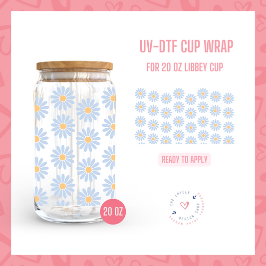 Light Blue Daisies - UV DTF 20 oz Libbey Cup Wrap (Ready to Ship) Apr 17