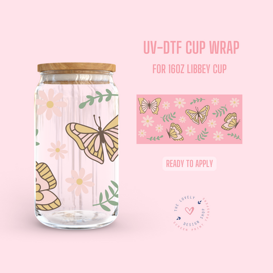 Spring Butterfly - UV DTF 16 oz Libbey Cup Wrap (Ready to Ship)