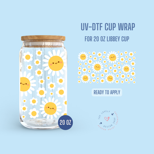 Happy Happy Daisies - UV DTF 20 oz Libbey Cup Wrap (Ready to Ship) Apr 22