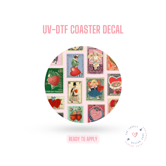 Vintage Love Stamps - UV DTF Coaster Decal - Dec 16