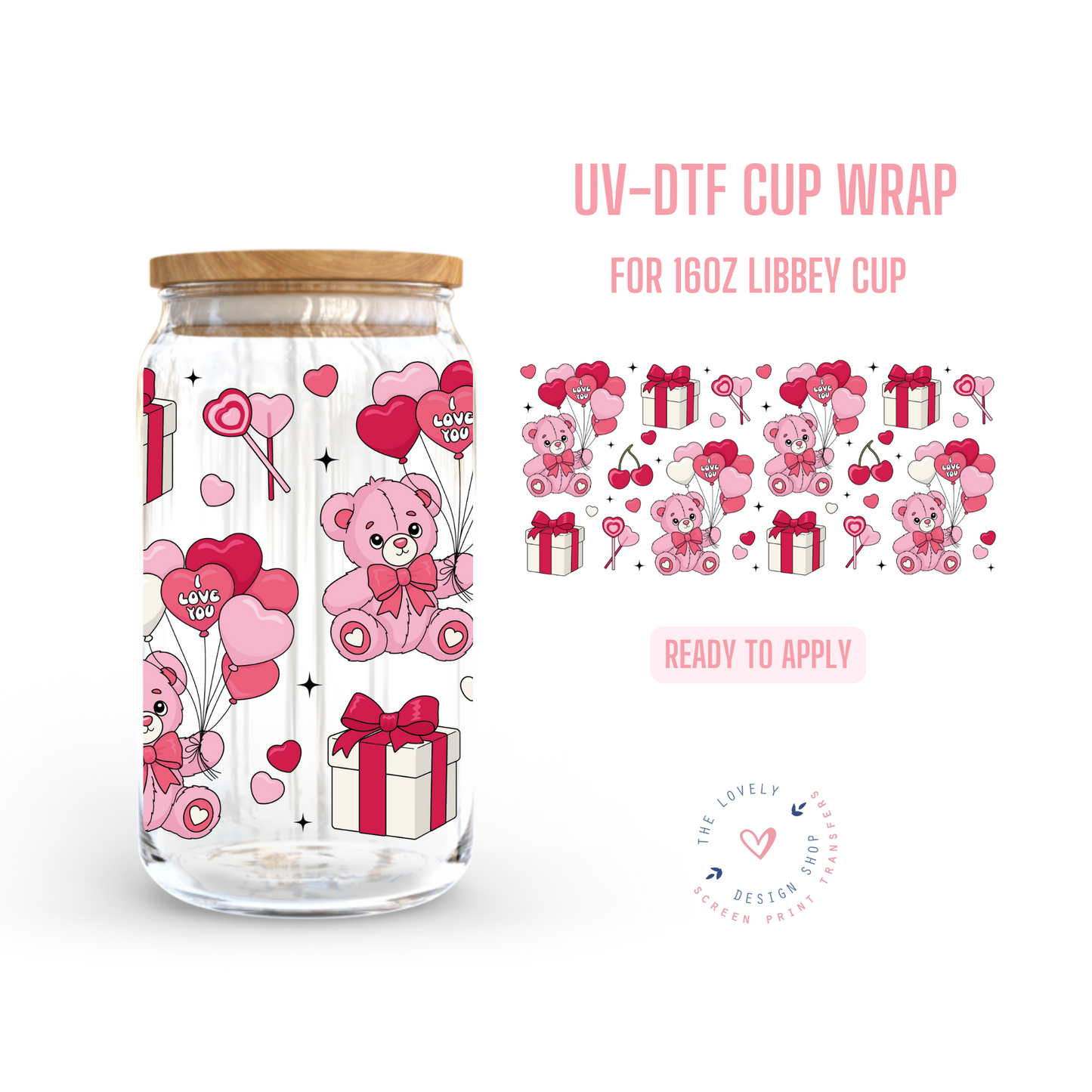 Bear And Presents - UV DTF 16 oz Libbey Cup Wrap - Dec 23