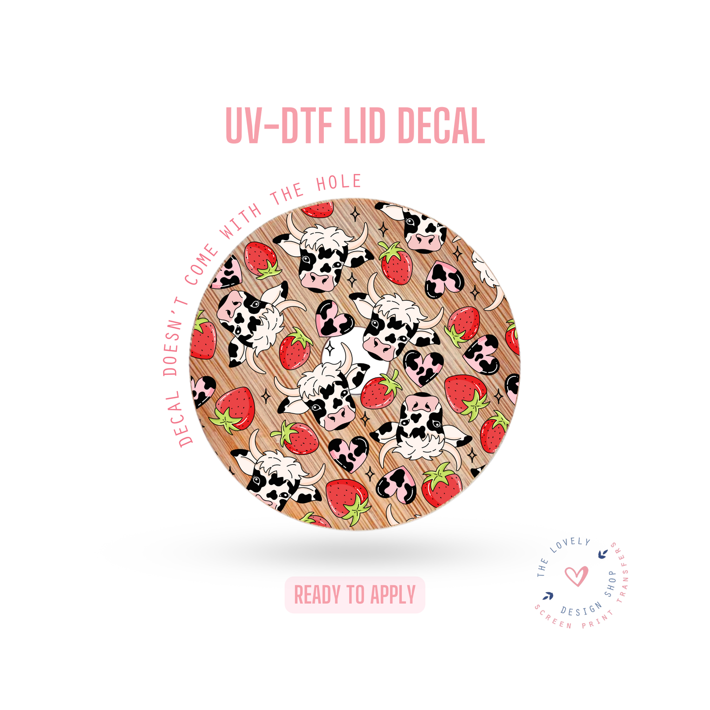 Cute Strawberry Cows - UV DTF Lid Decal (Ready to Ship) May 28