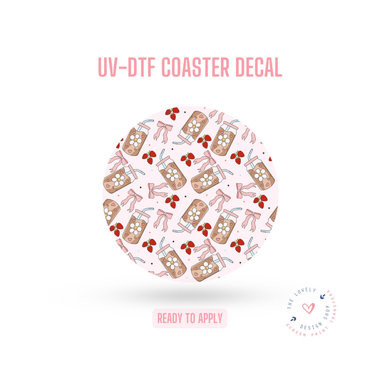 Coffee Bow and Strawberries  - UV DTF Coaster Decal (Ready to Ship) Apr 1