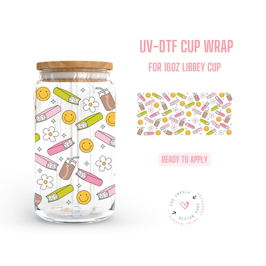 Smileys & Books - UV DTF 16 oz Libbey Cup Wrap (Ready to Ship) Jul 15