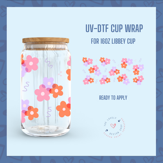 Squiggle Flowers - UV DTF 16 oz Libbey Cup Wrap (Ready to Ship) Mar 26