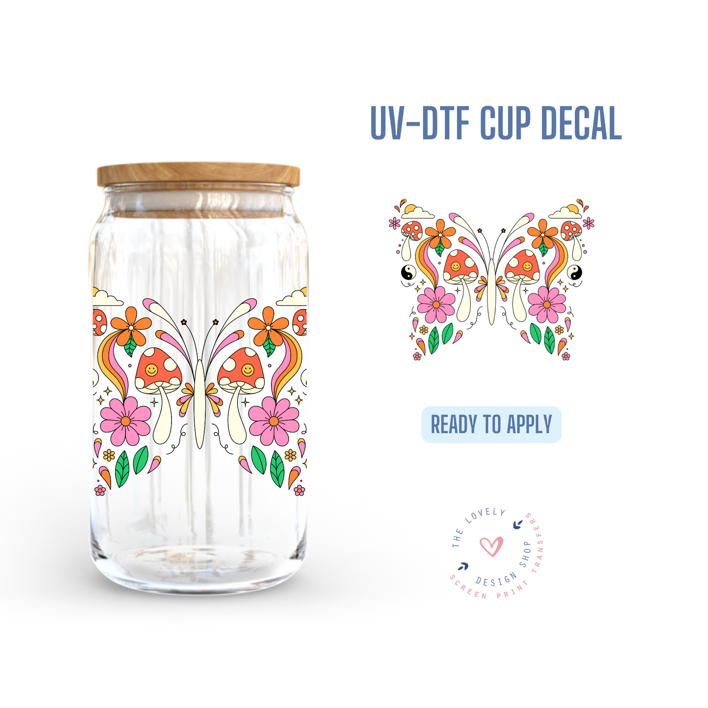 Butterfly Doodles - UV DTF Cup Decal (Ready to Ship) Feb 27